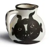 Ttes 1956 by Pablo Picasso, 1956, white earthenware ceramic pitcher with black oxide and white glaze; ceramic, Madoura edition, sold Aug 2023