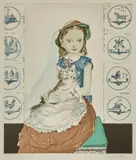 Jeune Fille Assise avec un Chat 1956 by Tsuguharu (leonard) Foujita, 1956, colour lithograph, offered Aug 2023