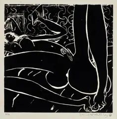 Brett Whiteley, Reading 1981, 1981, linocut on paper, edition 1 of 10, plus artist's proofs
