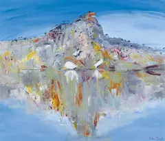 Arthur Boyd, Pulpit Rock with Reflection c1990, c1990, oil on canvas