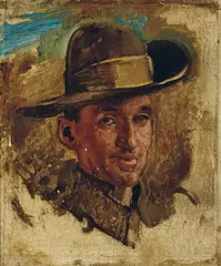 George Washington Lambert, Head of a Light Horseman, oil on canvas on board
