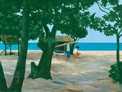 Islanders by Lagoon, Fiji by Ray Crooke, oil on canvas, sold Jun 2023