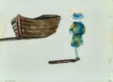 Girl and Boat 1957 by Charles Blackman, 1957, oil on glass on board, sold Jun 2023