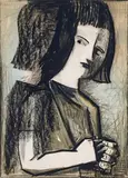 Charles Blackman, Girl in Shadow, charcoal, ink and watercolour on paper