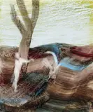 Leda and the Swan by Sidney Nolan, oil on paper on board, sold Jun 2023