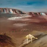 Landscape with Camel (Burke and Wills) 1966 by Sidney Nolan, 1966, oil on board, sold Mar 2023