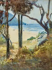 Garie Beach 1899 by Julian Ashton, 1899, watercolour and pencil on paper on card, sold Mar 2023