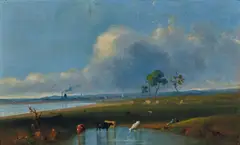 Henry Burn, Sandridge from the Lagoon c1870, c1870, oil on board