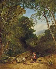 Henry John Boddington, A Wooded Landscape with Children Filling a Pail in the Foreground 1848, 1848, oil on canvas