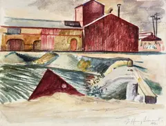 Jeffrey Smart, Study for The Port of Adelaide 1946, 1946, pencil and watercolour on paper