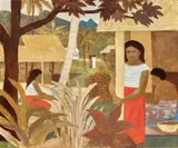 Ray Crooke, Villagers Resting on Verandah, oil on canvas