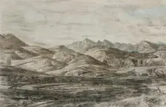 Hans Heysen, Bunyeroo Valley, Flinders Ranges c1932, c1932, charcoal and chalk on paper