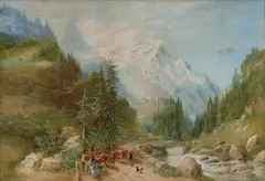 Nicholas Chevalier, Alpine Scene 1887, 1887, watercolour and bodycolour on paper on board