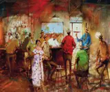 Hugh Sawrey, The Show-Off in Riley's Bar, oil on canvas