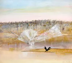 Bride over Shoalhaven by Arthur Boyd, oil on paper on board, sold Nov 2022