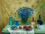 Margaret Olley, Cornflowers with Pomegranates 1991