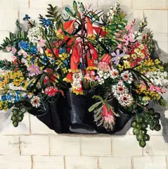 Native Flowers and Geebungs 1938 by Margaret Preston, 1938, oil on canvas, sold Nov 2022