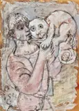 Donald Friend, Child with a Cuscus, ink and gouache on paper on board