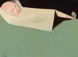 Sleeping Figure c1954 by Charles Blackman, c1954, oil on board, sold Nov 2022