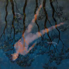 Lin Onus, The Joy of Fish - In Waiting 1994, 1994, synthetic polymer paint on canvas