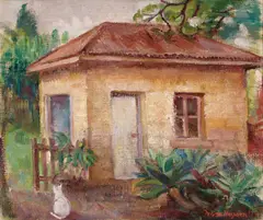 Nora Heysen, The Old Chalet Kitchen 1977, 1977, oil on hessian
