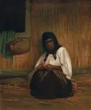 Clas Edvard Friström, Māori Woman Weaving with Kete c1910, c1910, oil on canvas