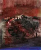 Figures on Hill 1960 by Sidney Nolan, 1960, oil on paper, sold Nov 2022