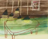 Billiard Table 1955 by Sidney Nolan, 1955, oil and crayon on paper, sold Nov 2022