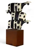 John Kelly, Three Cows Stacked 2001, 2001, bronze, oil paint on steel base