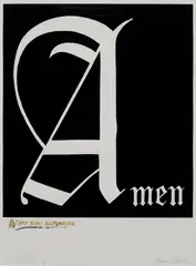 Amen 2009 by Ed Ruscha and Raymond Pettibon, 2009, lithograph with hand-painted text, sold Oct 2022