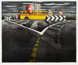 Jeffrey Smart, The Waiting Bus 1986, 1986, colour lithograph