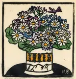 Margaret Preston, Cinerarias c1927, c1927, hand-coloured woodcut