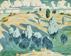 Kenneth Robertson Macqueen, Hillside and Cloud, watercolour on paper