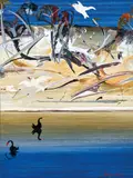 Arthur Boyd, Swans and Gulls on the Shoalhaven River c1984, c1984, oil on board