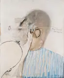 Brett Whiteley, Drawing of a Man Drinking (also known as Portrait) 1965, 1965, pencil, charcoal, ink, watercolour, gouache and collage on paper on board