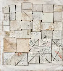 Rosalie Gascoigne, City Block 1996, 1996, sawn, painted and stencilled plywood on board