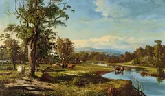 Emu Creek near Terrinallum, Darlington, Victoria c1870 by Louis Buvelot, c1870, oil on canvas, sold Jun 2022