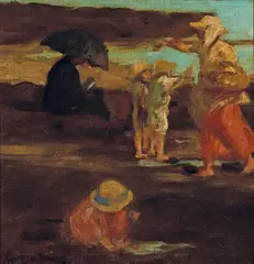 On the Beach c1908 by Rupert Bunny, c1908, oil on canvas on board, sold Jun 2022