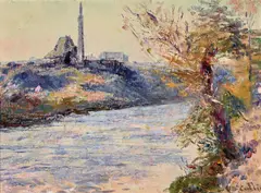 Frederick McCubbin, Richmond Quarry from South Bank of the Yarra c1910, c1910, oil on canvas-board