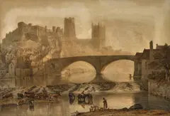 John Glover, Durham Cathedral, Misty Morning, watercolour on paper