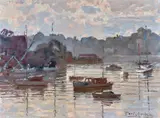 Percy Lindsay, Boats Moored on Sydney Harbour