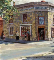 Dora Wilson, Curiosity Shop, Corner of Fitzroy and Palmer Streets, Fitzroy, oil on canvas on board