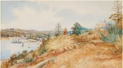 John Campbell, View of Double Bay 1895, 1895, watercolour and gouache on paper on board