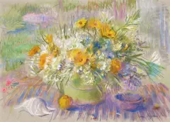 Nora Heysen, Still Life with Flowers and Shell 1991, 1991, pastel on paper