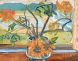 Irma Stern, Flowers and Beach Landscape 1936, 1936, gouache on paper on card