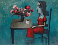 Barbara at the Table c1956 by Charles Blackman, c1956, oil on board, sold Mar 2022