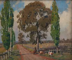 Percy Lindsay, Milking Time c1930, c1930, oil on canvas on board
