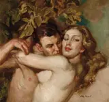 Norman Lindsay, The Lovers, oil on canvas on board