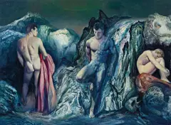 James Gleeson, Three Figures in a Psychoscape, oil on canvas