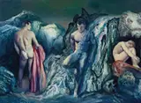 James Gleeson, Three Figures in a Psychoscape, oil on canvas
